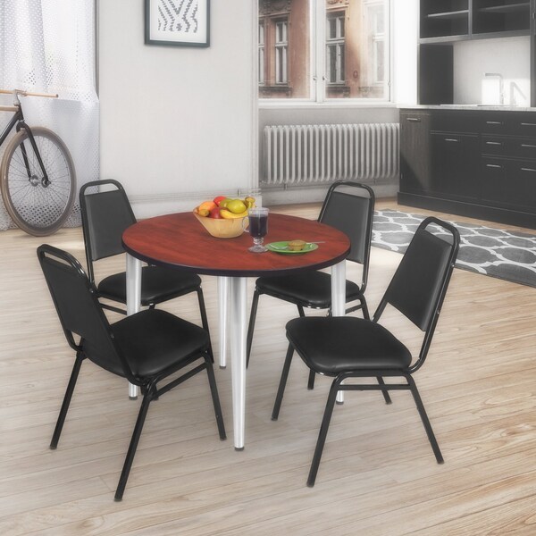 Regency Kahlo Round Table & Chair Sets, 48 W, 48 L, 29 H, Wood, Metal, Vinyl Top, Cherry TPL48RNDCHCM29BK - main